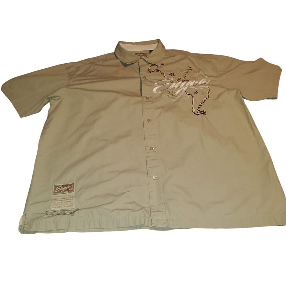 Vintage Enyce Shirt Mens XXL Button Up Y2K Embroidered Streetwear Tan Cotton